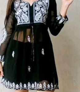 black embroidery short kurti