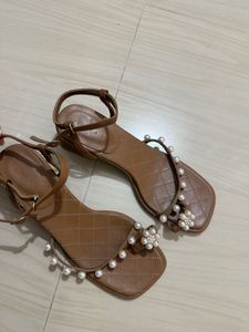 Brown Quilted Pearl Sandals