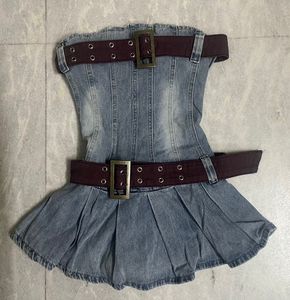 y2k vintage denim belted mini dress🤩