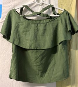 Olive Green Ruffle Top