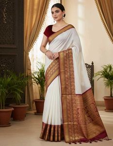 Pure Elegant White silk  & Gold Saree