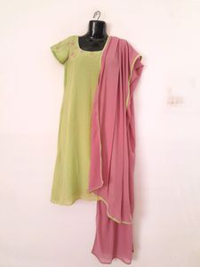 Green Casual Kurta & Dupatta (Women's)