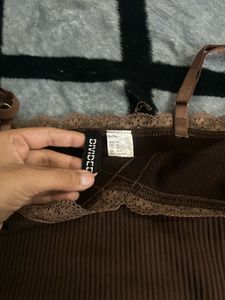 H&amp;M Brown Lace Trim Cami Top