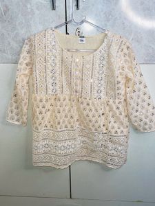 Peach Color Mirror Work Short Kurti