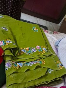 Olive Green Daily Use Saree with Blouse(36)
