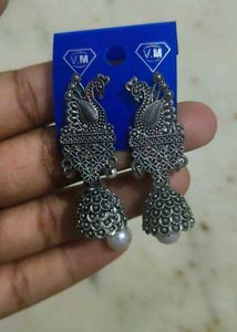 Silver Peacock Jhumka