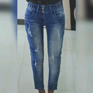 Ribbed High-waisted Jeans