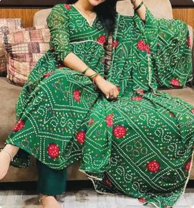 Green Bandhani Kurta Set