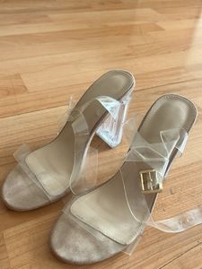 Shein Clear Strap Block Heels Nude