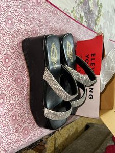 Shoetopia Black Emblished Wedges