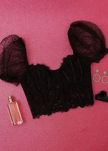 URBANIC: Black Lace Puff Sleeve Corset Top🖤