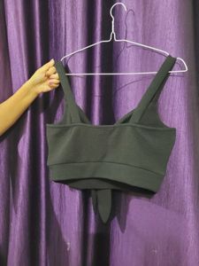 Black Tie-Front Crop Top