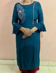 Teal Ethnic Kurta with Detail - Size L