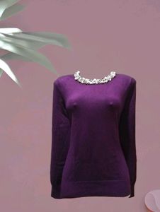 330 Only 1 Pc Purple Embellished Neck Sweater