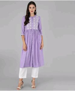 Women Chikan Embroidery Cotton Rayon A-line