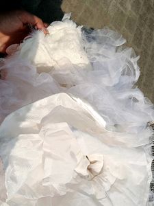 White&amp;Peach Net Floral Jacket Frock In Fur Fabric