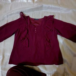 Maroon Ruffle Top