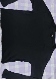 Women Ribbed Full Sleeves T-shirt - black