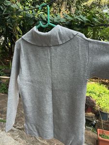 Grey Ribbed Half-Zip Pullover