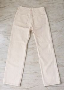 Cream Wide Leg Denim Jeans