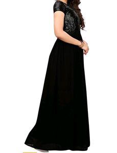 Wome Black Sequence Work Gown Maxi Dress