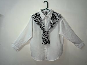 Korean Style White Shirt With Black Zebra Strives