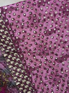 Heavy Purple Stone And Sequin Work Net Saree