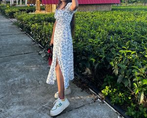 Blue Flower Printed Midi Dress