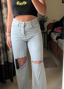 Blue Ripped Straight Leg Denims