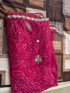 Pink Bandhani Saree with Embellishments