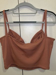 Ribbed Front-tie Peach Crop Top