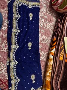 Navy Blue - Pearl Work Saree