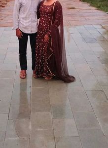 Elegant Brown Printed Anarkali Kurta