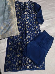 Blue & Gold Embroidered Indian Suit