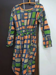 Retro Print Long Sleeve Dress