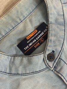 Light Wash Denim Band Collar Shirt