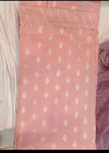 pink &amp; green embroidery dress material