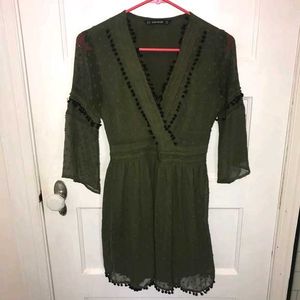 Zara Olive Green Sheer Mini Dress