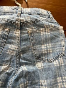 Blue Plaid Denim Jeans