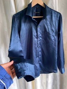 Navy Blue Satin Shirt