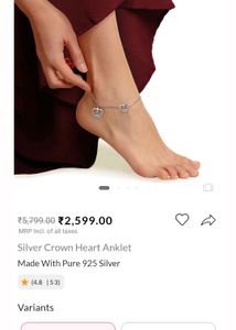 GIVA Heart Charm Anklet