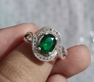 Real Silver Emerald Green Stone Ring