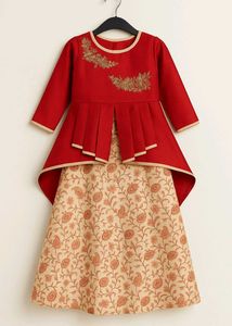 Title: Elegant Red and Cream Traditional Dress