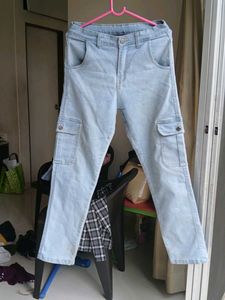 Blue Denim Cargo Pants