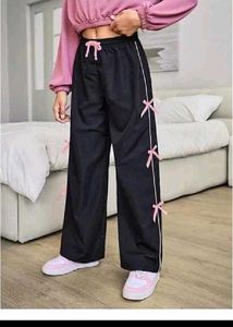 Black Lounge Pants with Pink Bows