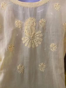 Chiffon Yellow Chikankari Embroidered Kurta