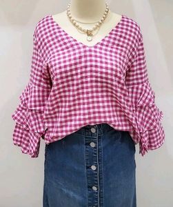 Gingham Ruffle Sleeve Top
