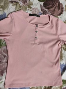 Madame Solid Dusty Pink Round Neck Top