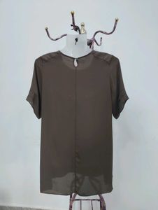 Brown Short Sleeve Blouse