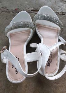 White Heels with Rhinestone Ankle Strap